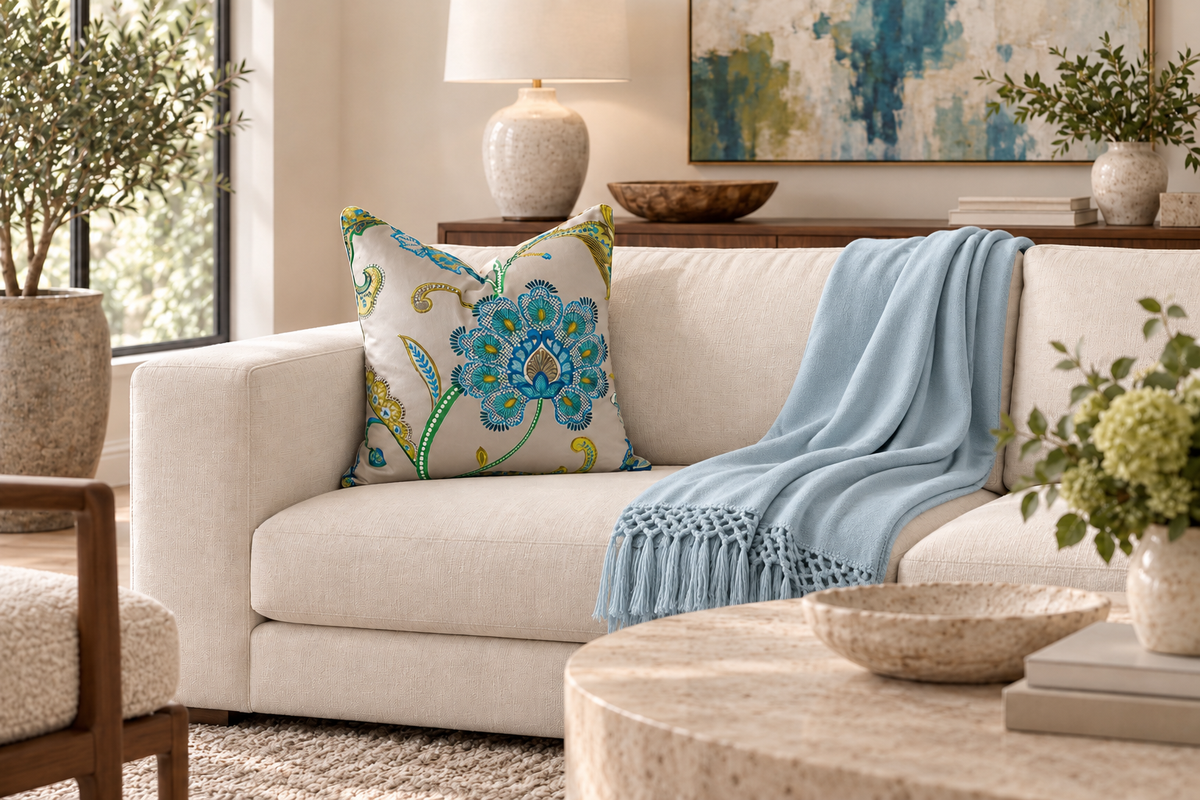 Square Pillow Cover 20" x 20" - Sona Turquoise / Fonda 101