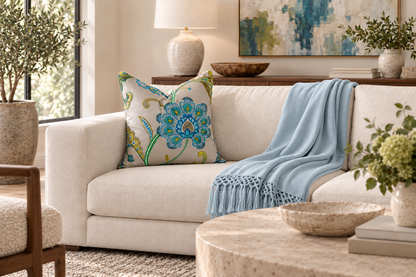 Square Pillow Cover 20" x 20" - Sona Turquoise / Fonda 101