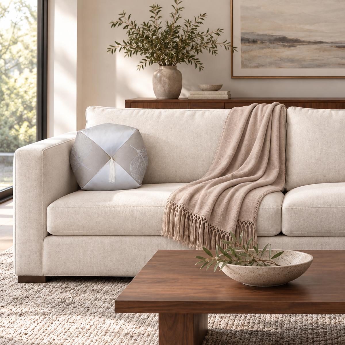 Ojami Pillow Cover 15" - Copley 7694-3 (hojas doradas) / Valleta - Chalk
