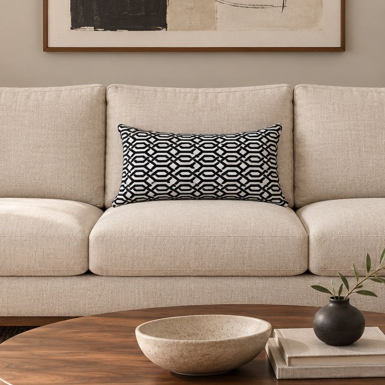 Rectangular Pillow Cover 12" x 20" - Interlace Domino 955 / Velvet - Chester 19
