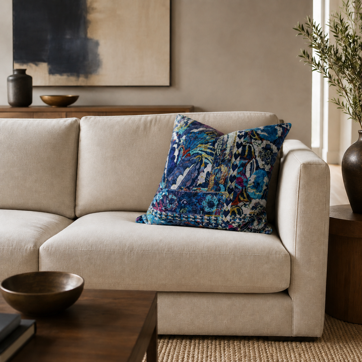 Square Pillow Cover 20" x 20" - Barcelona - Indigo / Jimmy 9