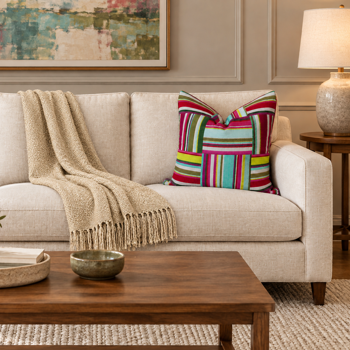 Square Pillow Cover 20" x 20" - Devani Pivoine / Light Out 4 - Almond
